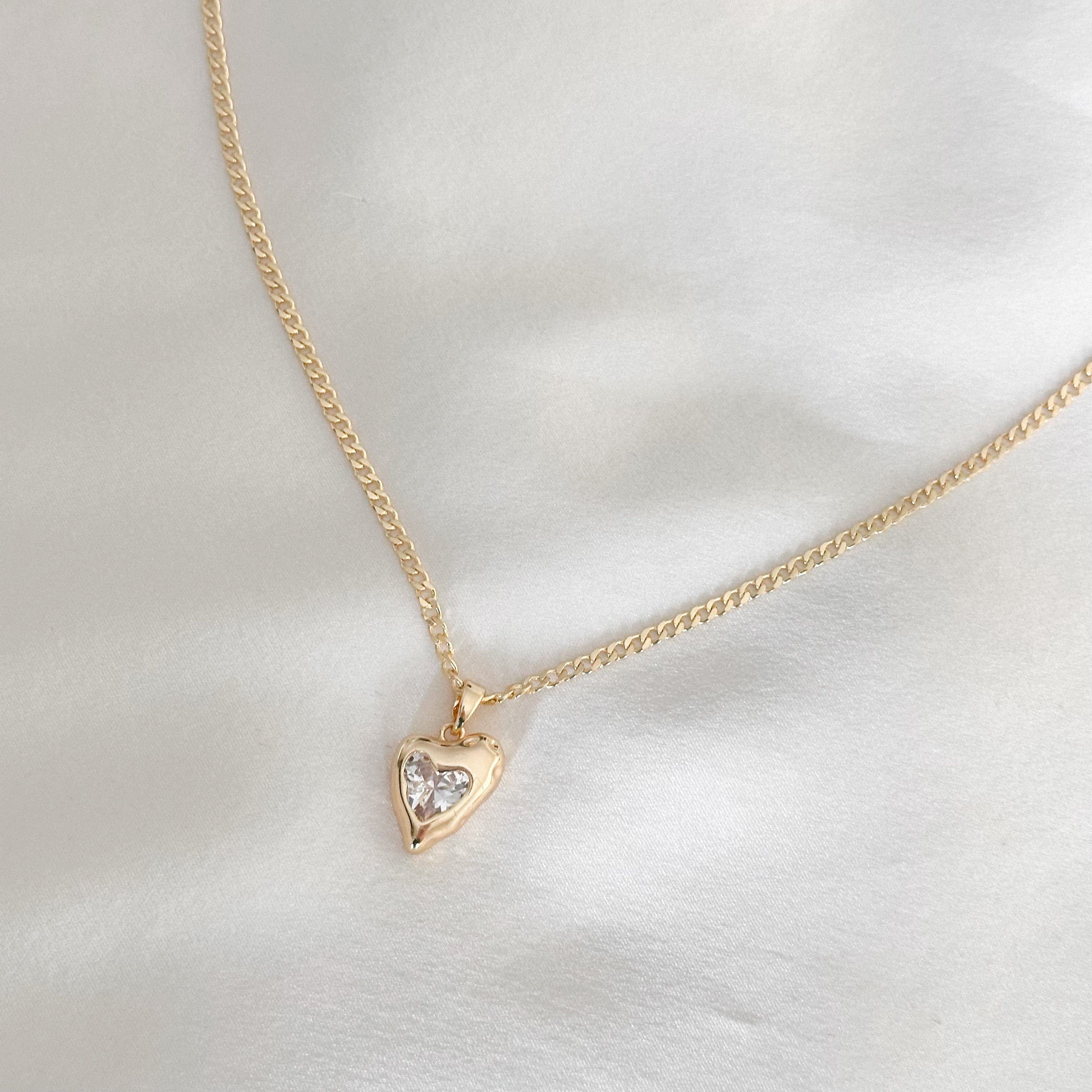 Gold Heart Pendant Necklace 14k Gold Filled Cubic Zirconia
