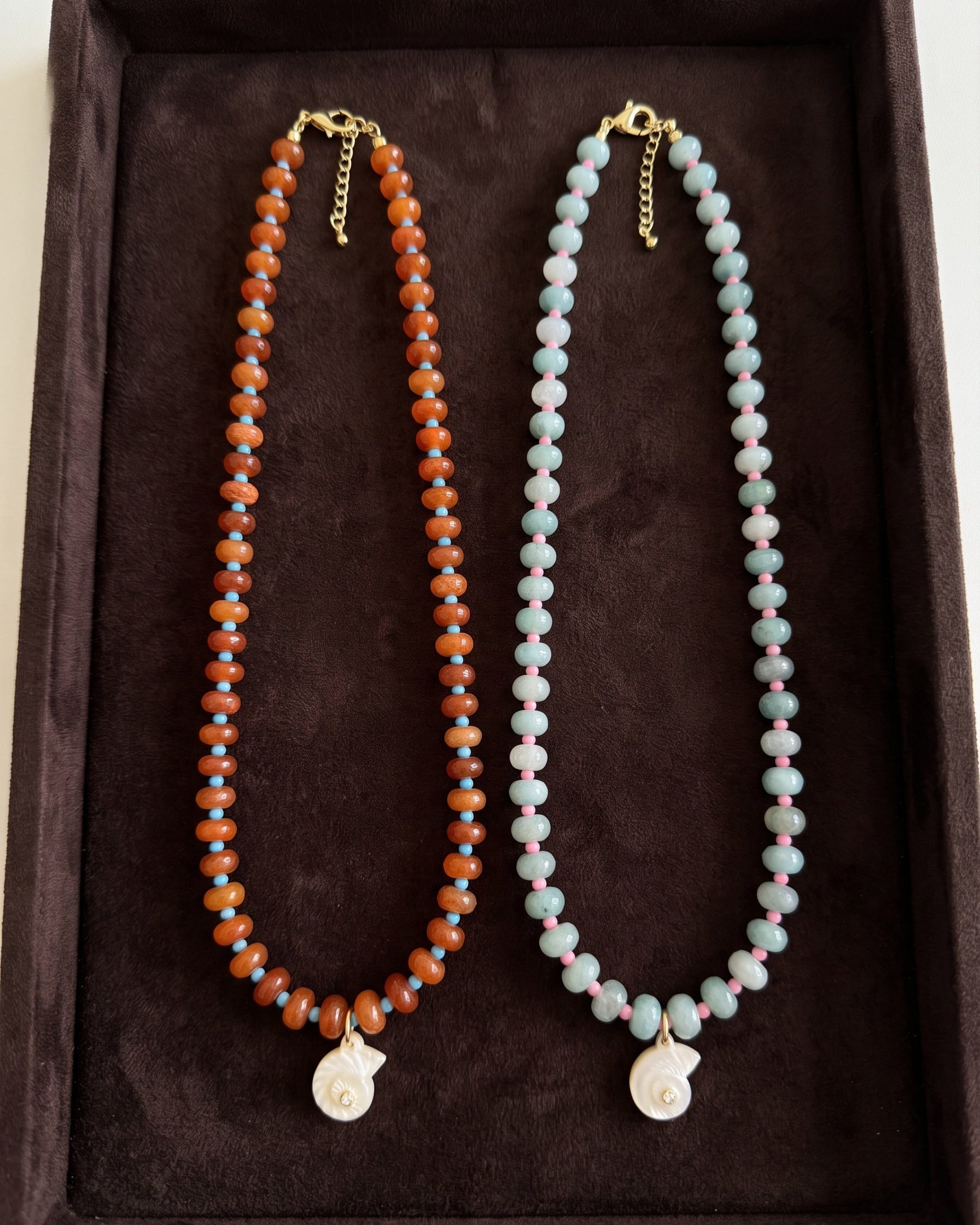 LE sensor necklace Solara Orange-Red Gemstone & Shell Pendant Necklace