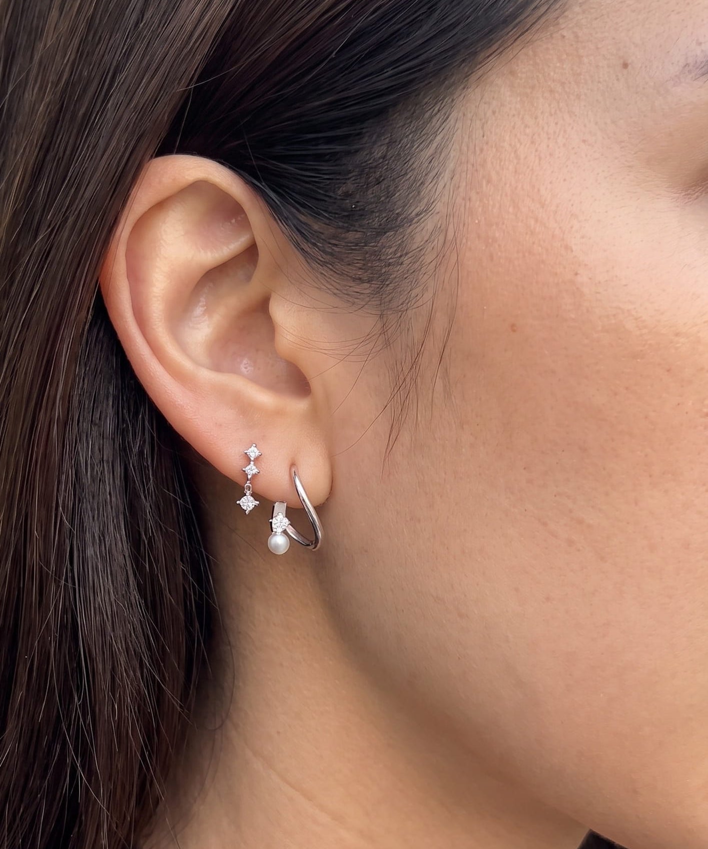 LE sensor earrings Odette Silver Pearl & CZ Sculptural Stud Earrings