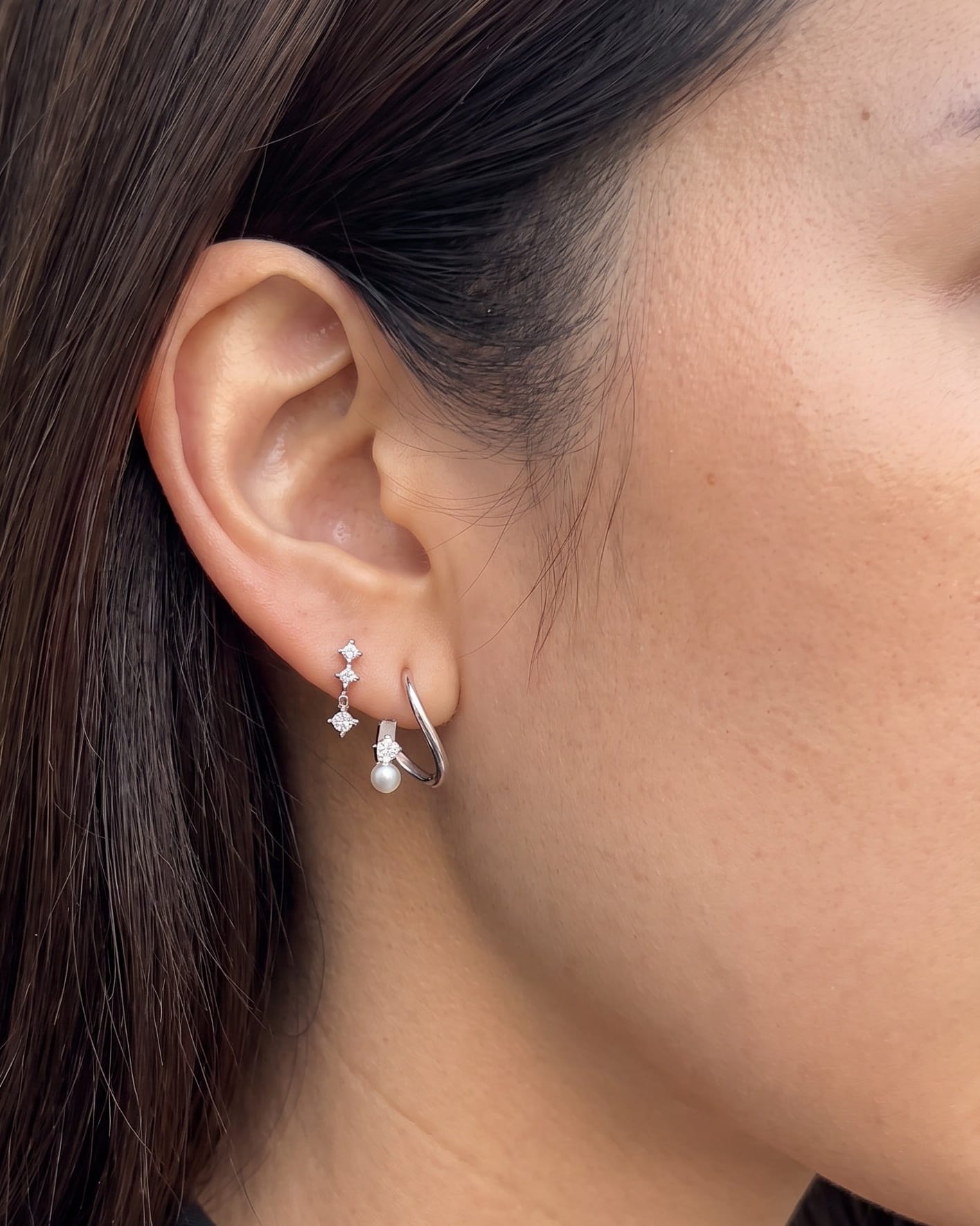 LE sensor earrings Odette Silver Pearl & CZ Sculptural Stud Earrings