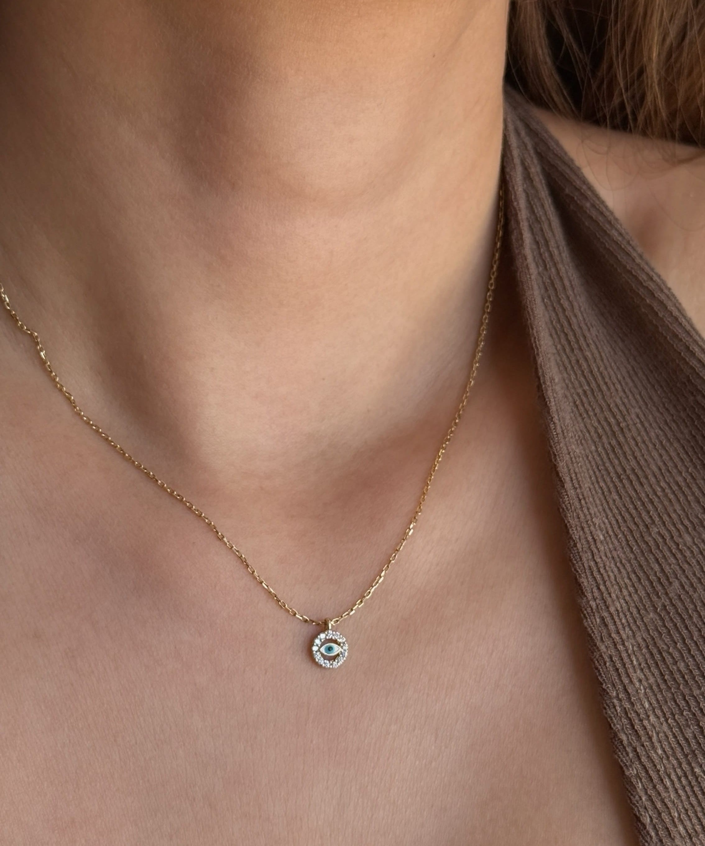 LE sensor necklace Amara Dainty CZ Evil Eye Pendant Necklace