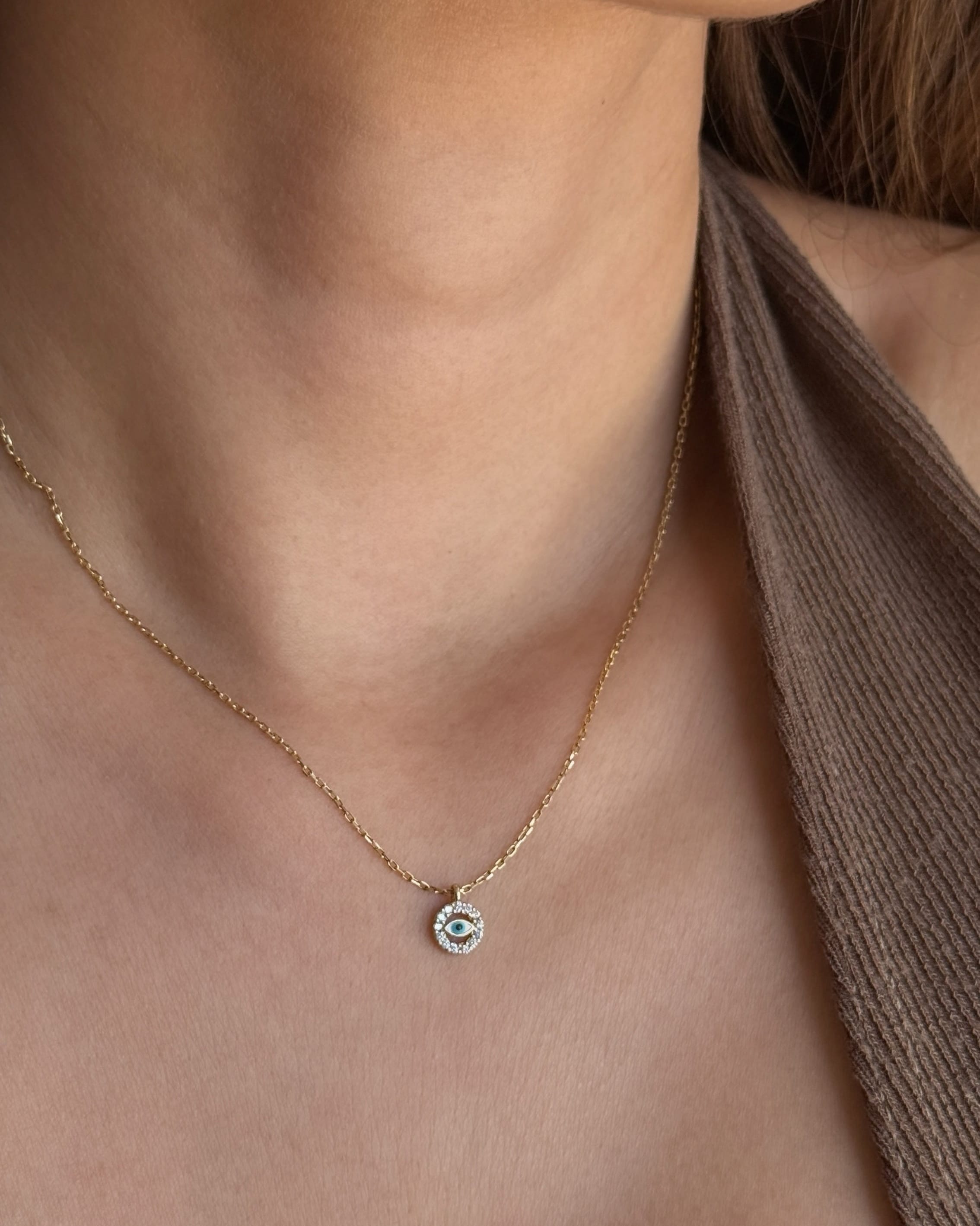 LE sensor necklace Amara Dainty CZ Evil Eye Pendant Necklace
