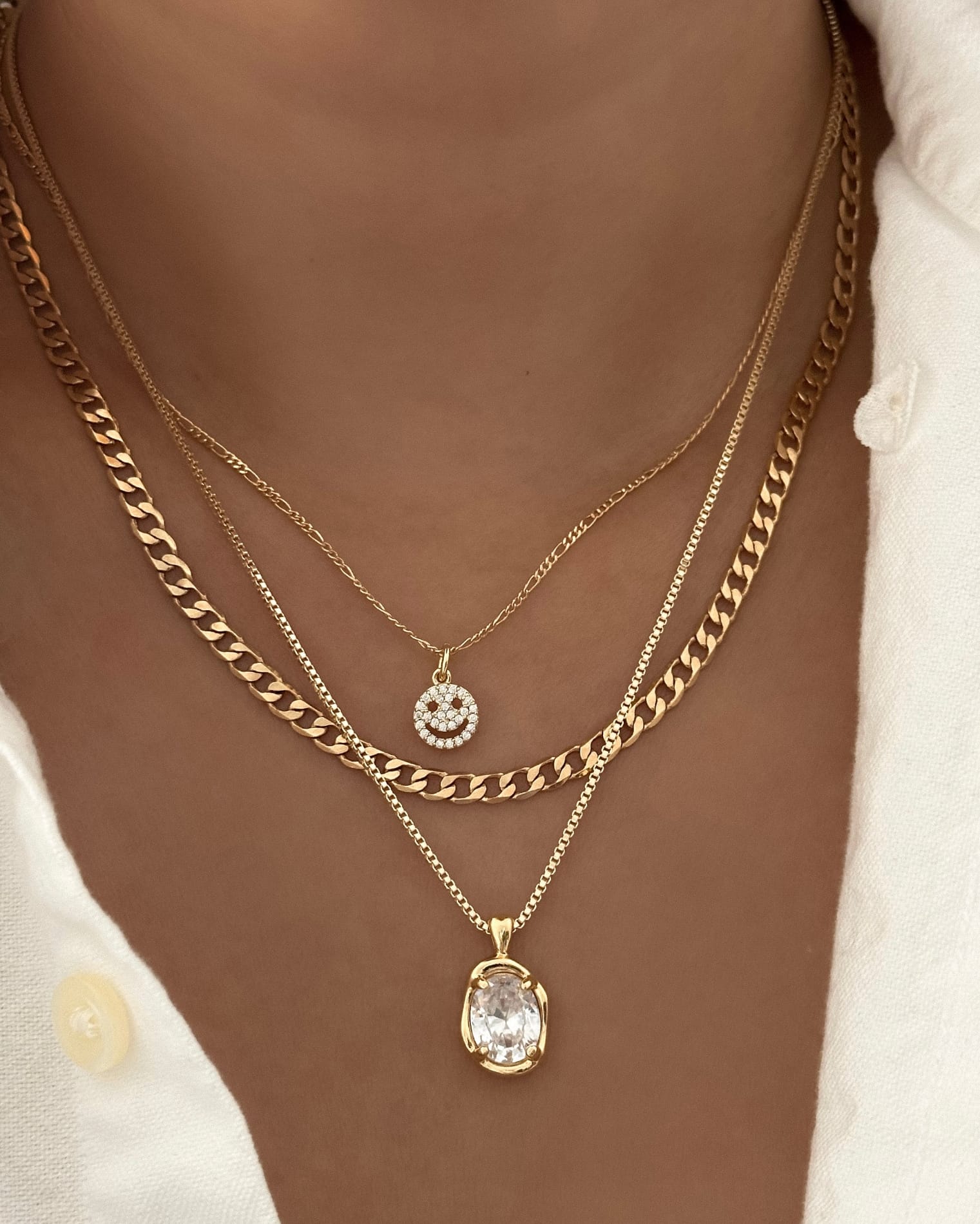 LE sensor necklace Amber Smiley Face CZ Necklace