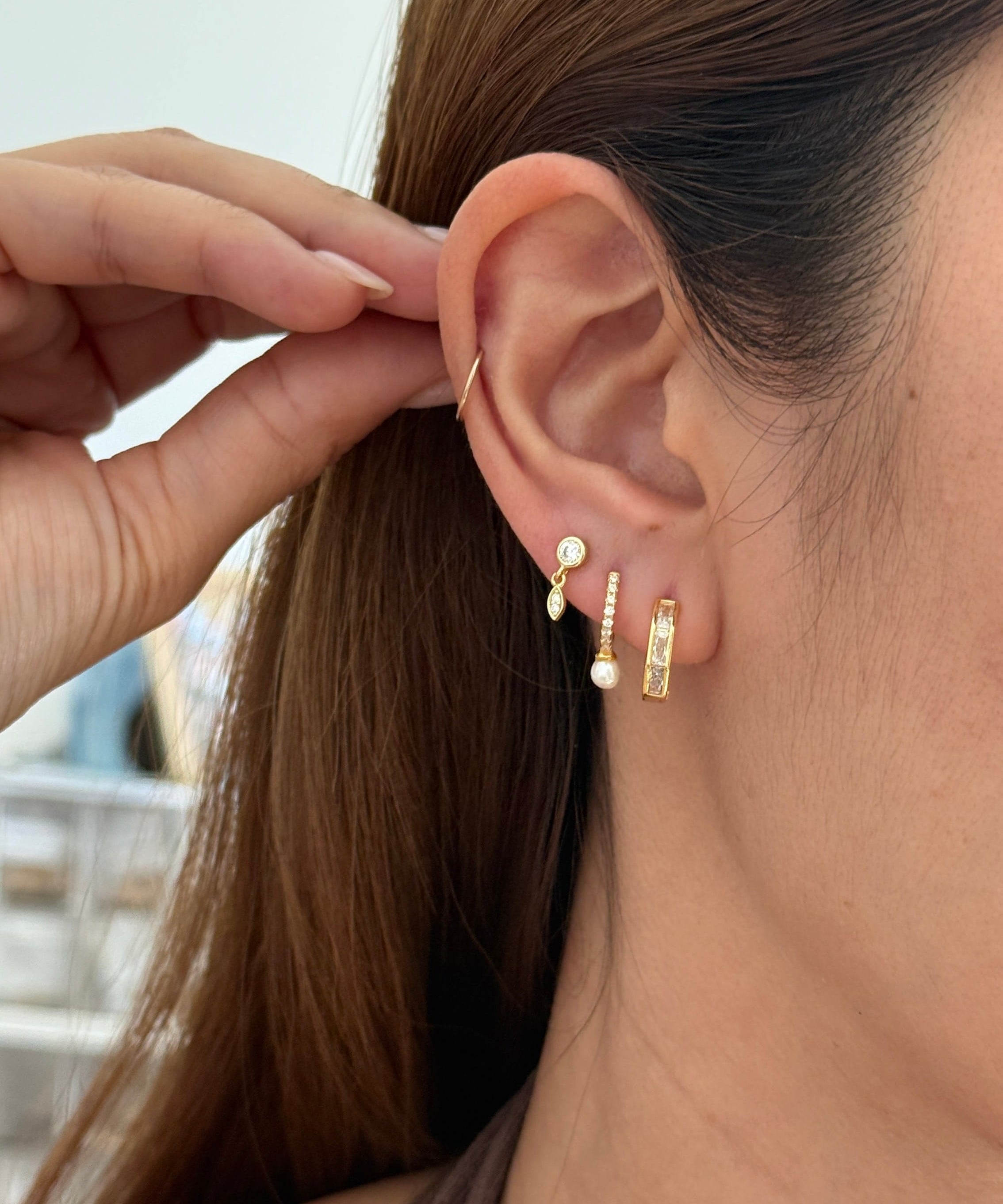 LE sensor earrings Vesper Baguette CZ Huggie Earrings