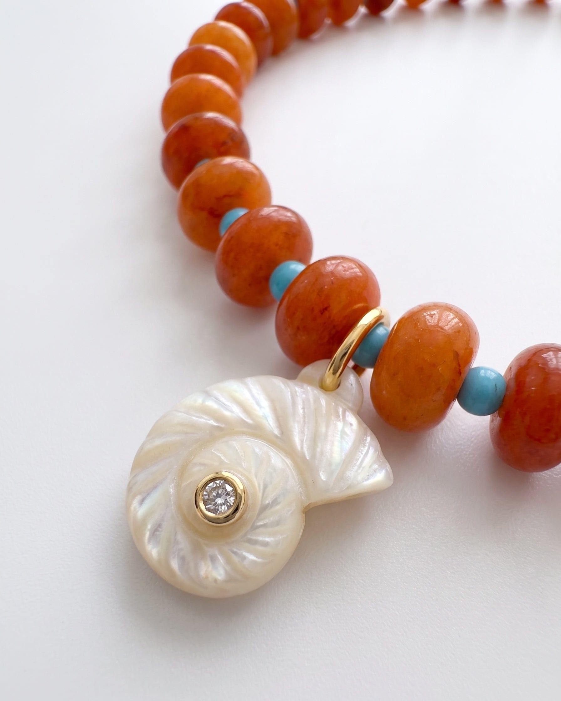 LE sensor necklace Solara Orange-Red Gemstone & Shell Pendant Necklace