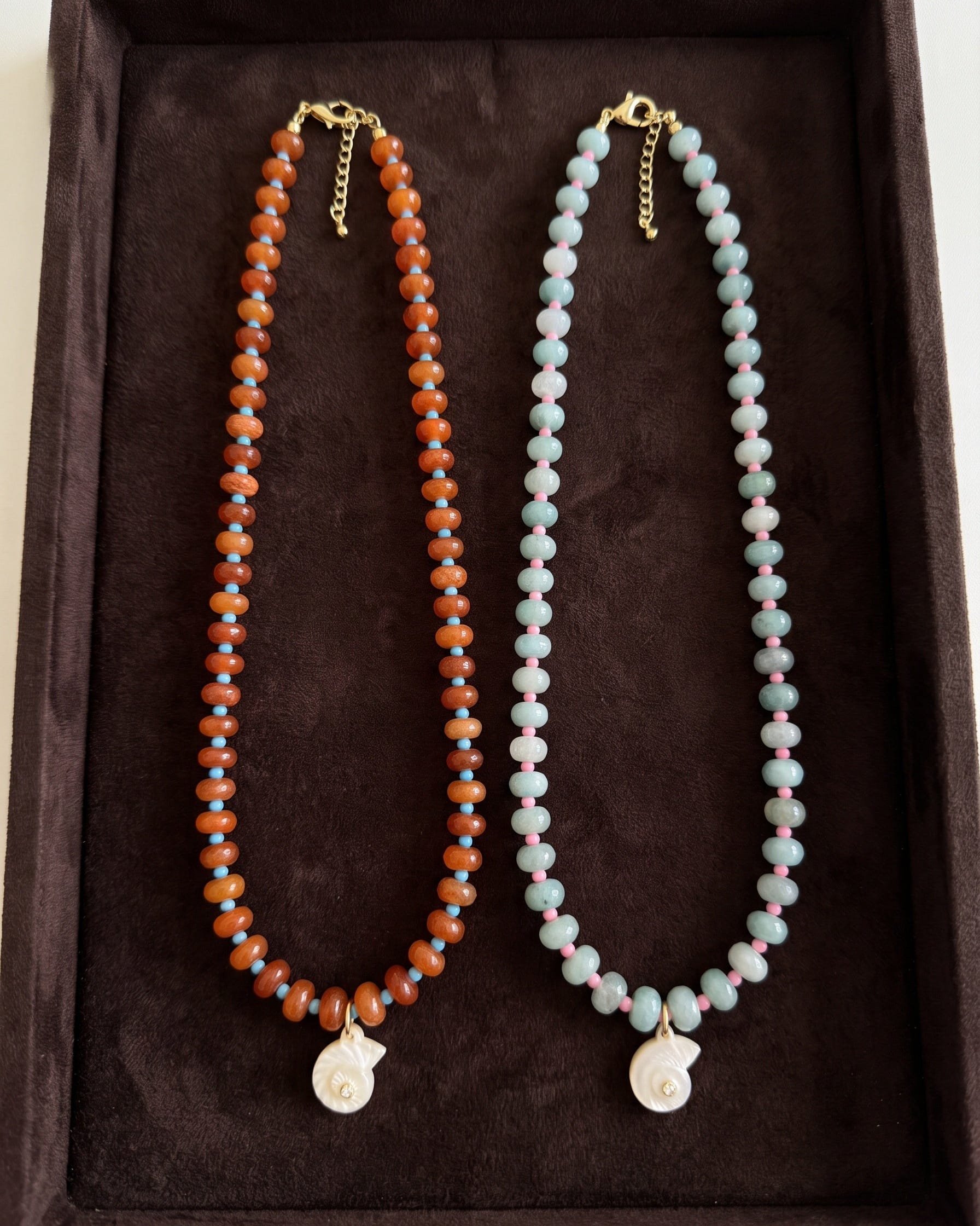 LE sensor necklace Solara Aqua Gemstone & Shell Pendant Necklace