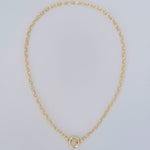 Full view of charm-ready gold necklace with triple gold plated oval chain links