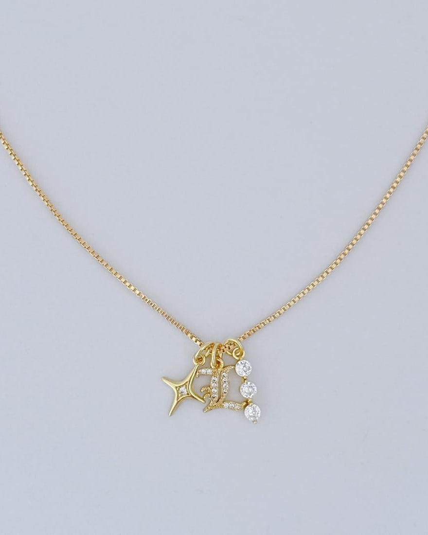 LE sensor necklace Box Chain / 16" Selene Star Initial Charm Necklace