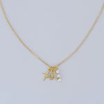 Gold-filled box chain with Old English letter, CZ bar charm, and star accent