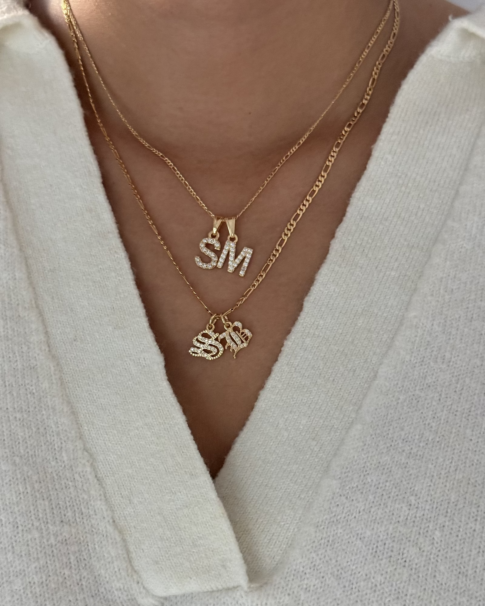 LE sensor necklace Old English Pavé Initial Necklace