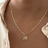 LE sensor necklace Thin Figaro Chain / 16" Initial Necklace - Single or Double