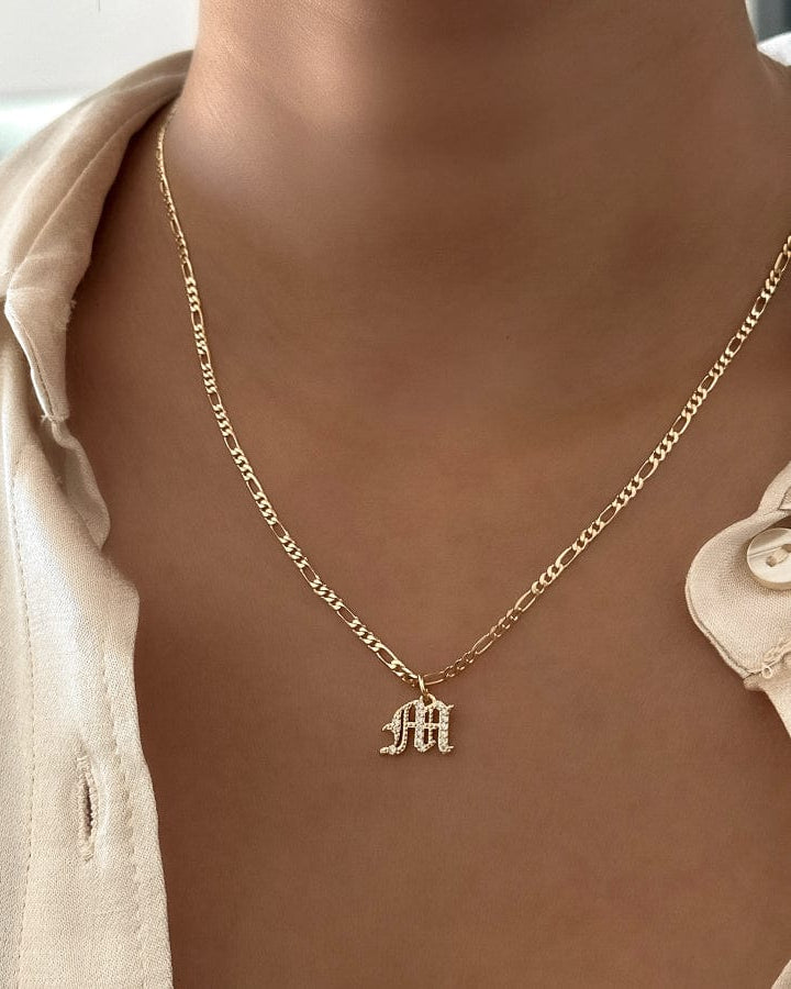 LE sensor necklace Thin Figaro Chain / 16" Initial Necklace - Single or Double