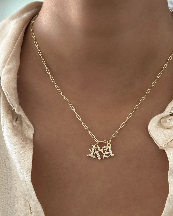 LE sensor necklace Thin Paperclip Chain / 16" Initial Necklace - Single or Double