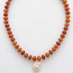 LE sensor necklace Solara Orange-Red Gemstone & Shell Pendant Necklace