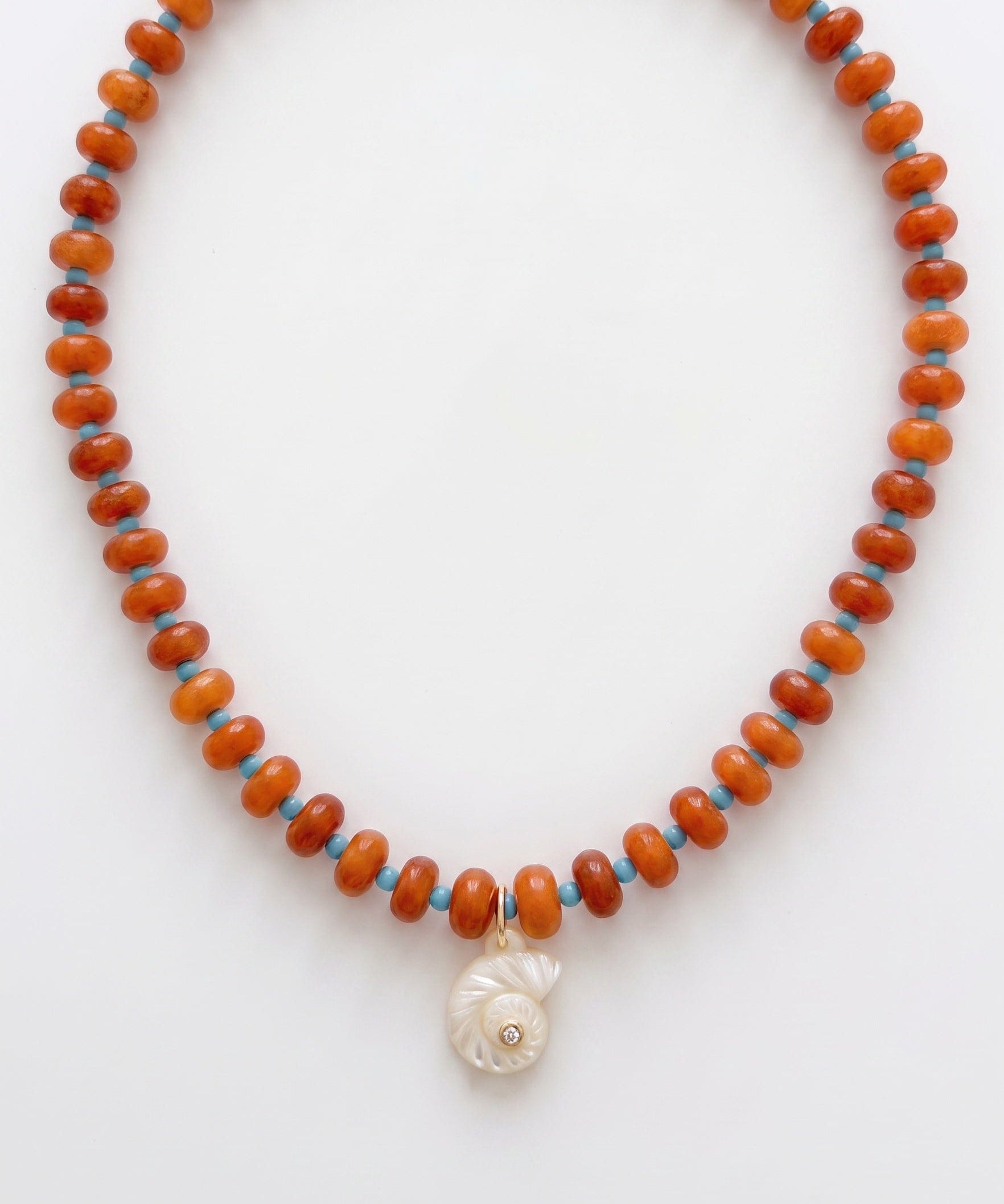 LE sensor necklace Solara Orange-Red Gemstone & Shell Pendant Necklace