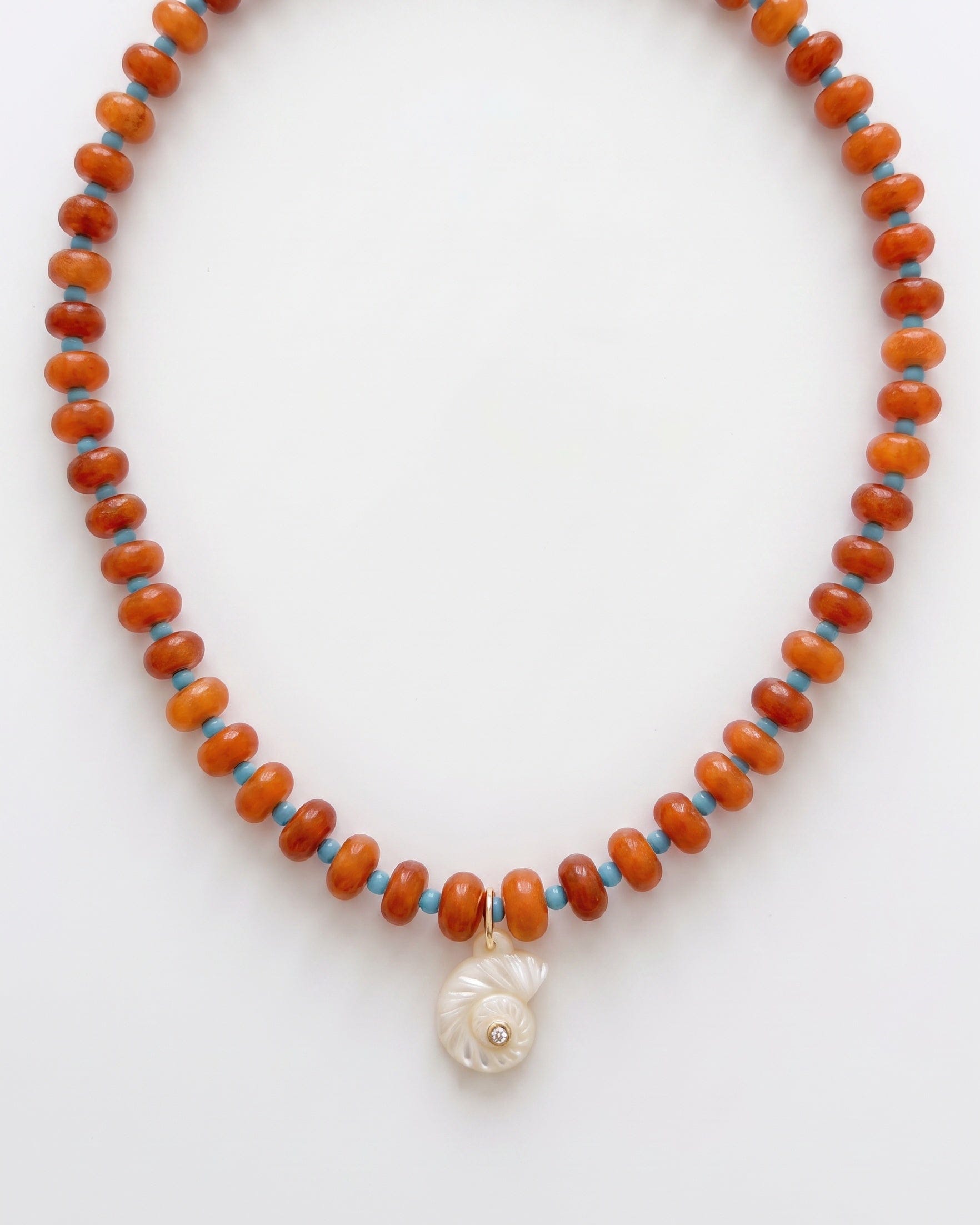 LE sensor necklace Solara Orange-Red Gemstone & Shell Pendant Necklace