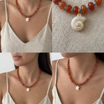 LE sensor necklace Solara Orange-Red Gemstone & Shell Pendant Necklace