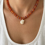 LE sensor necklace Solara Orange-Red Gemstone & Shell Pendant Necklace