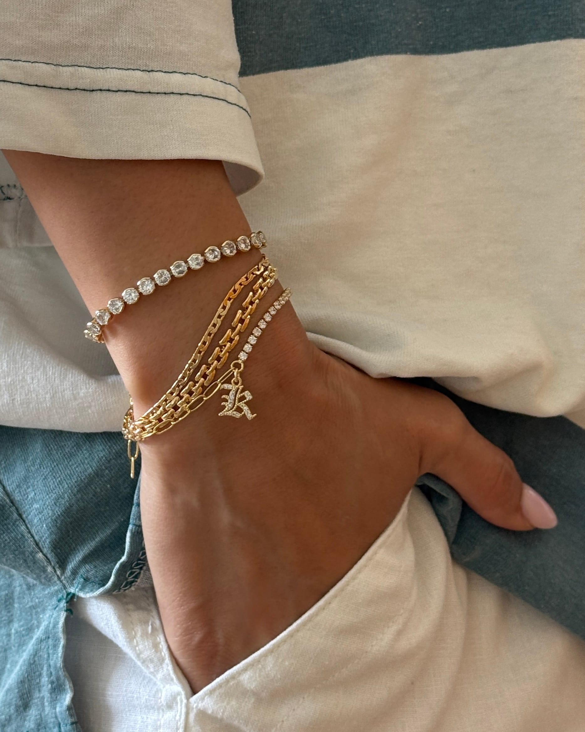 LE sensor Bracelet Luca Initial Charm Tennis Bracelet
