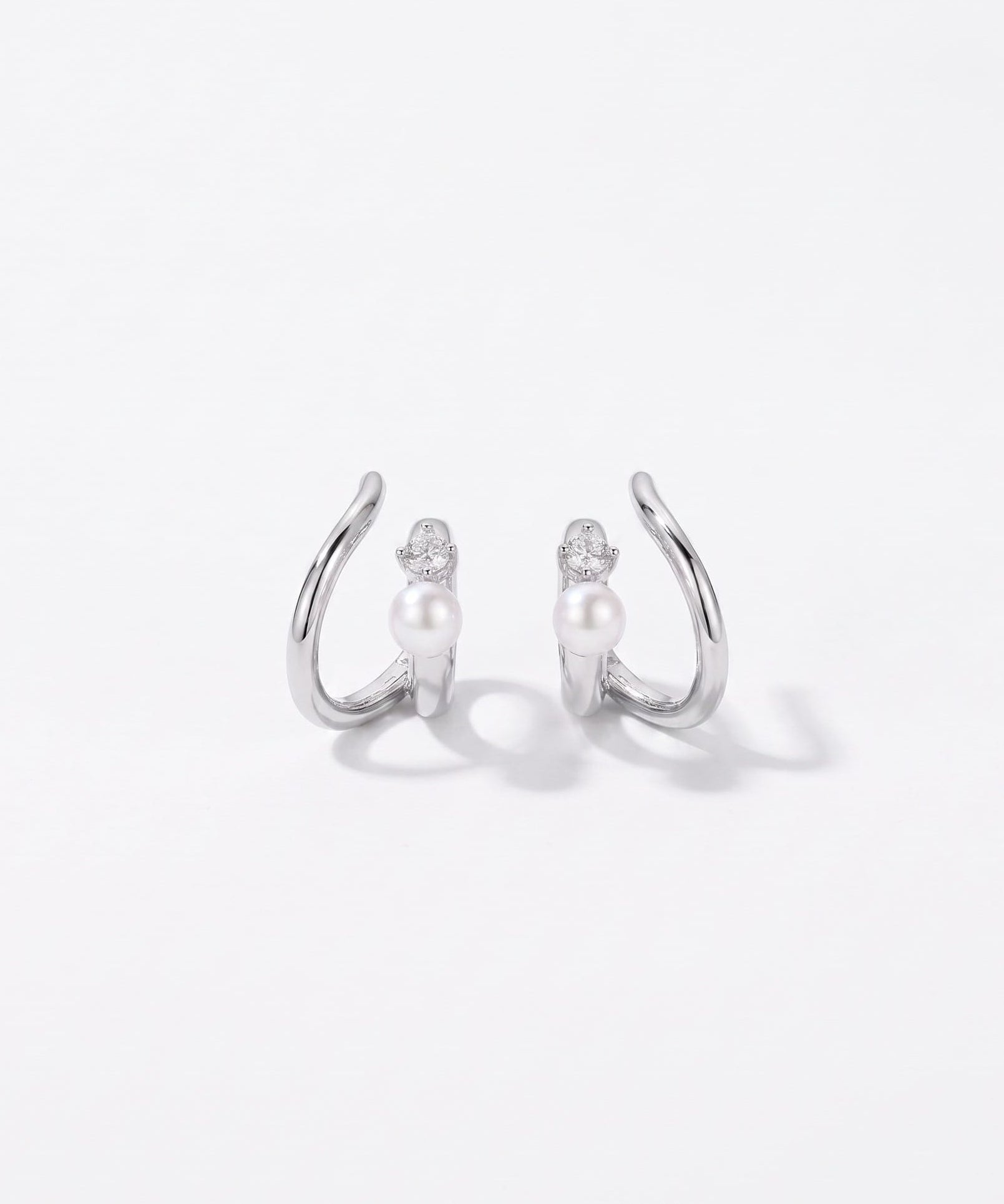 LE sensor earrings Odette Silver Pearl & CZ Sculptural Stud Earrings
