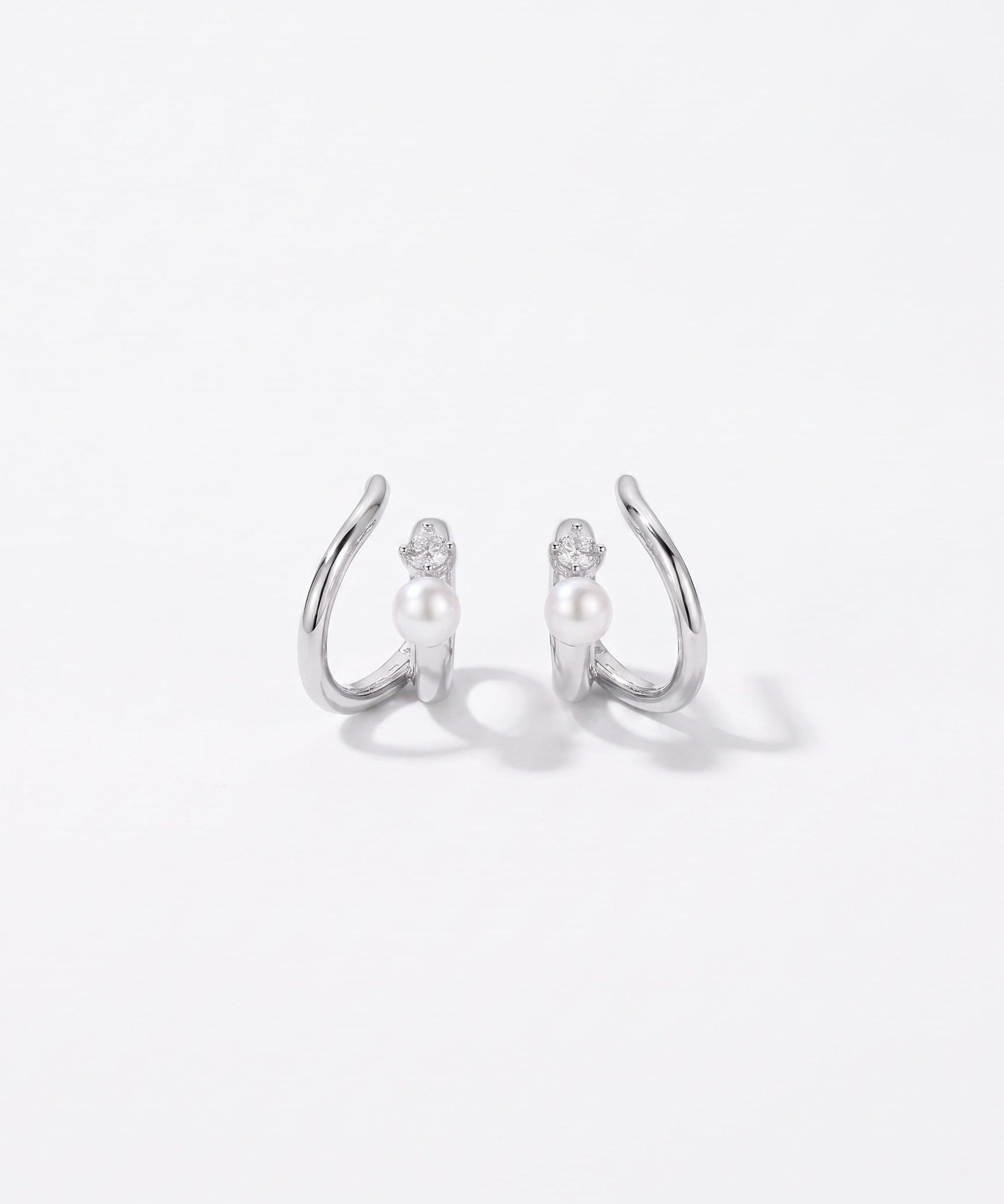LE sensor earrings Odette Silver Pearl & CZ Sculptural Stud Earrings