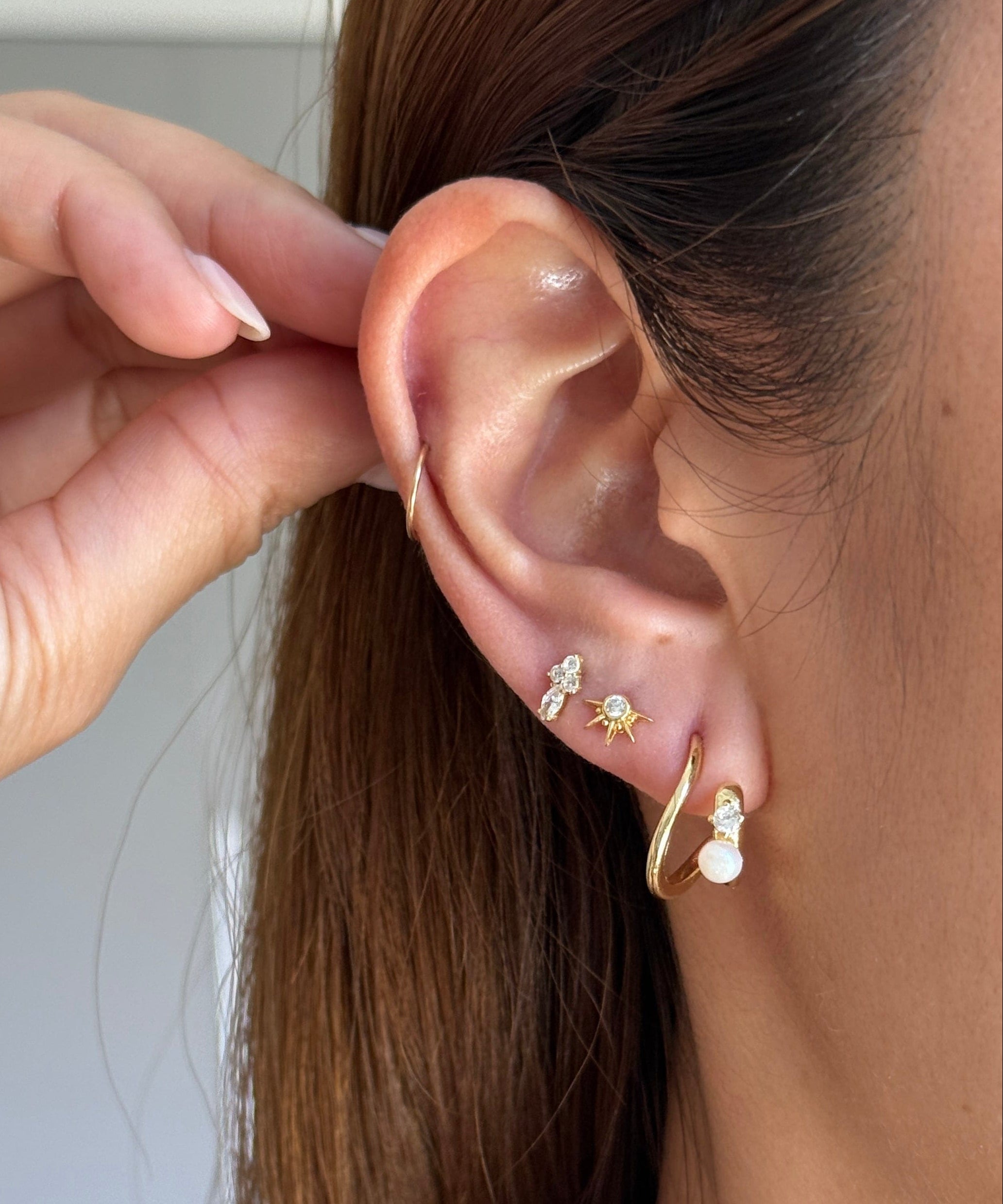 LE sensor earrings Odette Gold Pearl & CZ Sculptural Stud Earrings