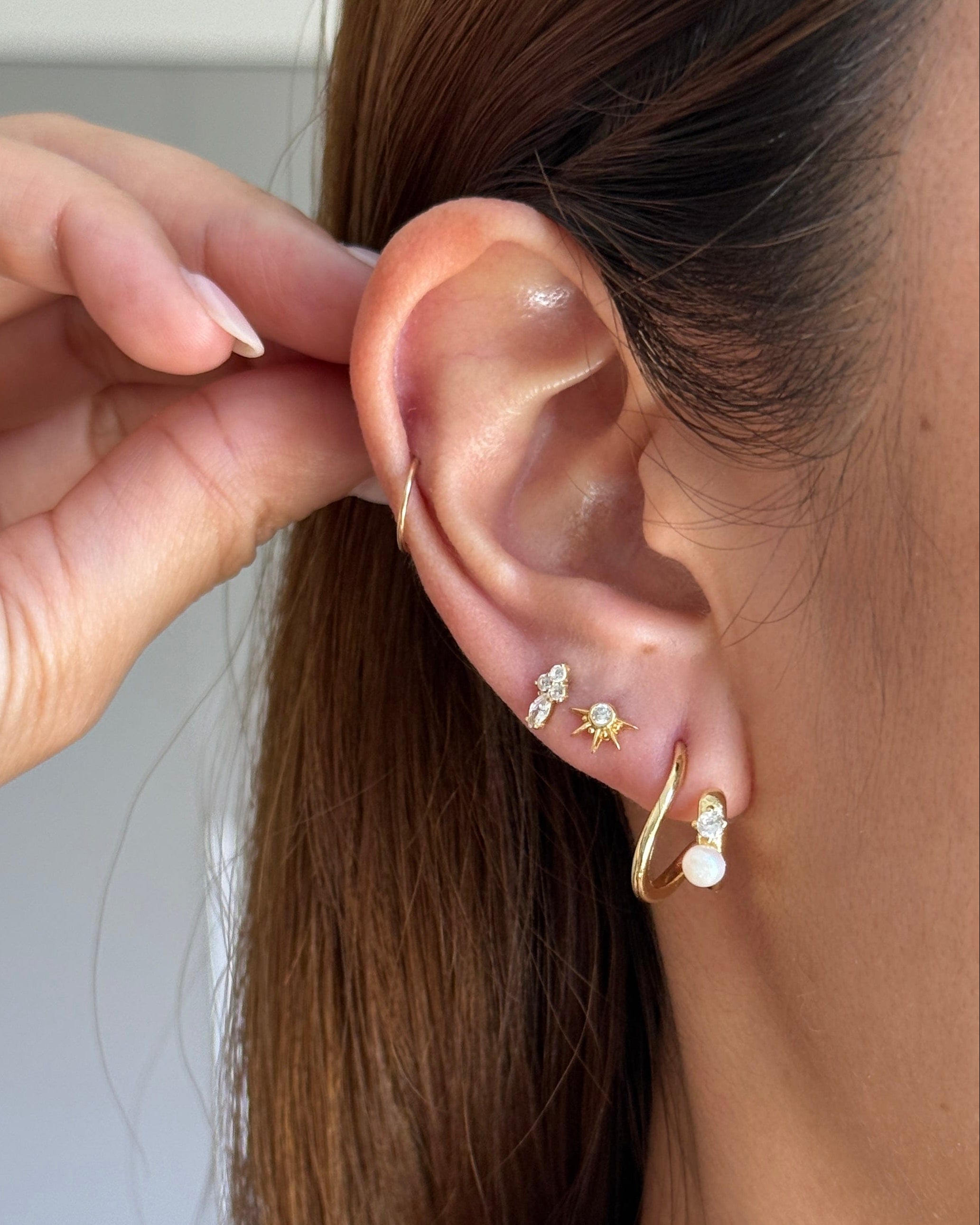 LE sensor earrings Odette Gold Pearl & CZ Sculptural Stud Earrings