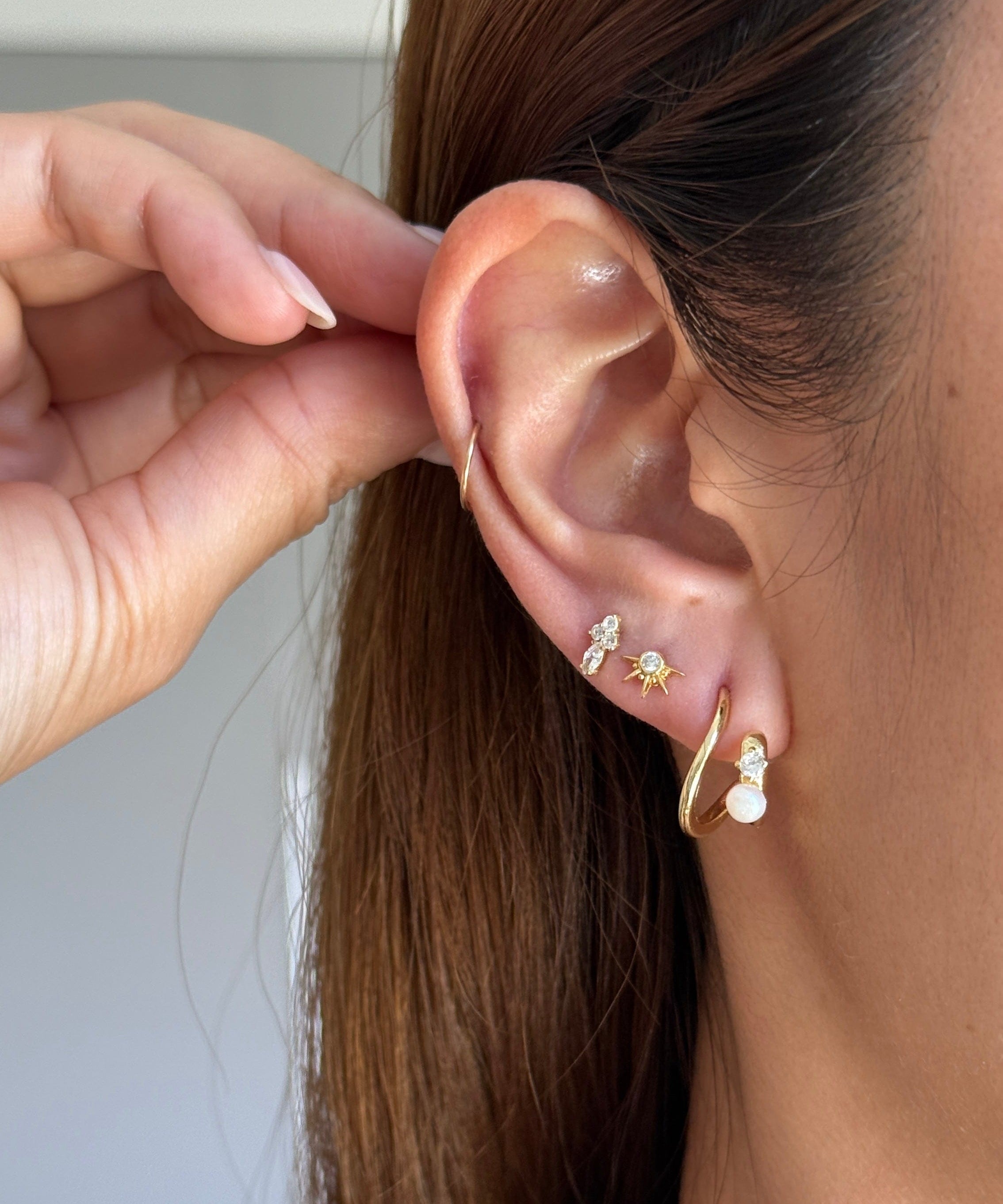 LE sensor earrings Odette Gold Pearl & CZ Sculptural Stud Earrings