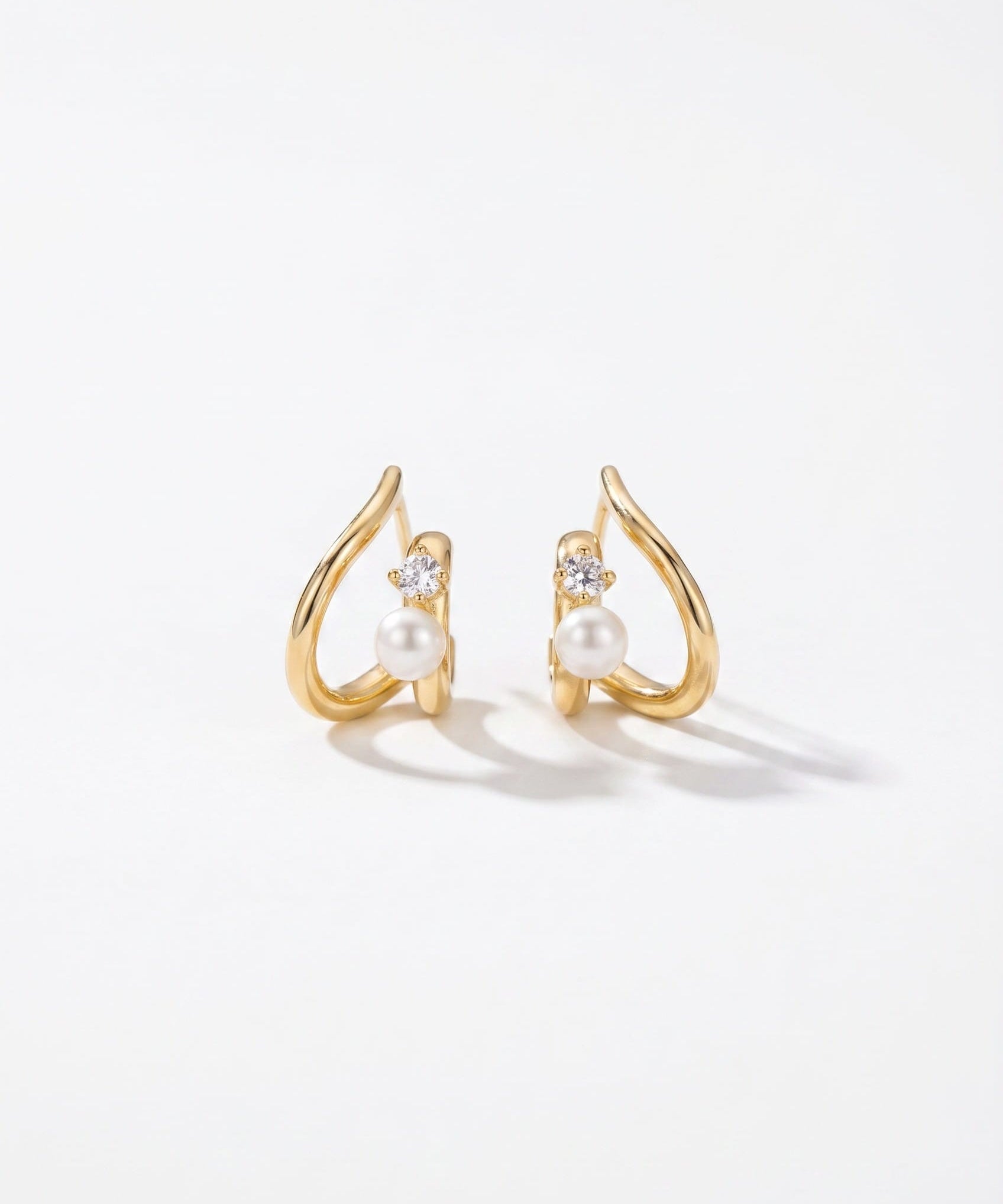 LE sensor earrings Odette Gold Pearl & CZ Sculptural Stud Earrings
