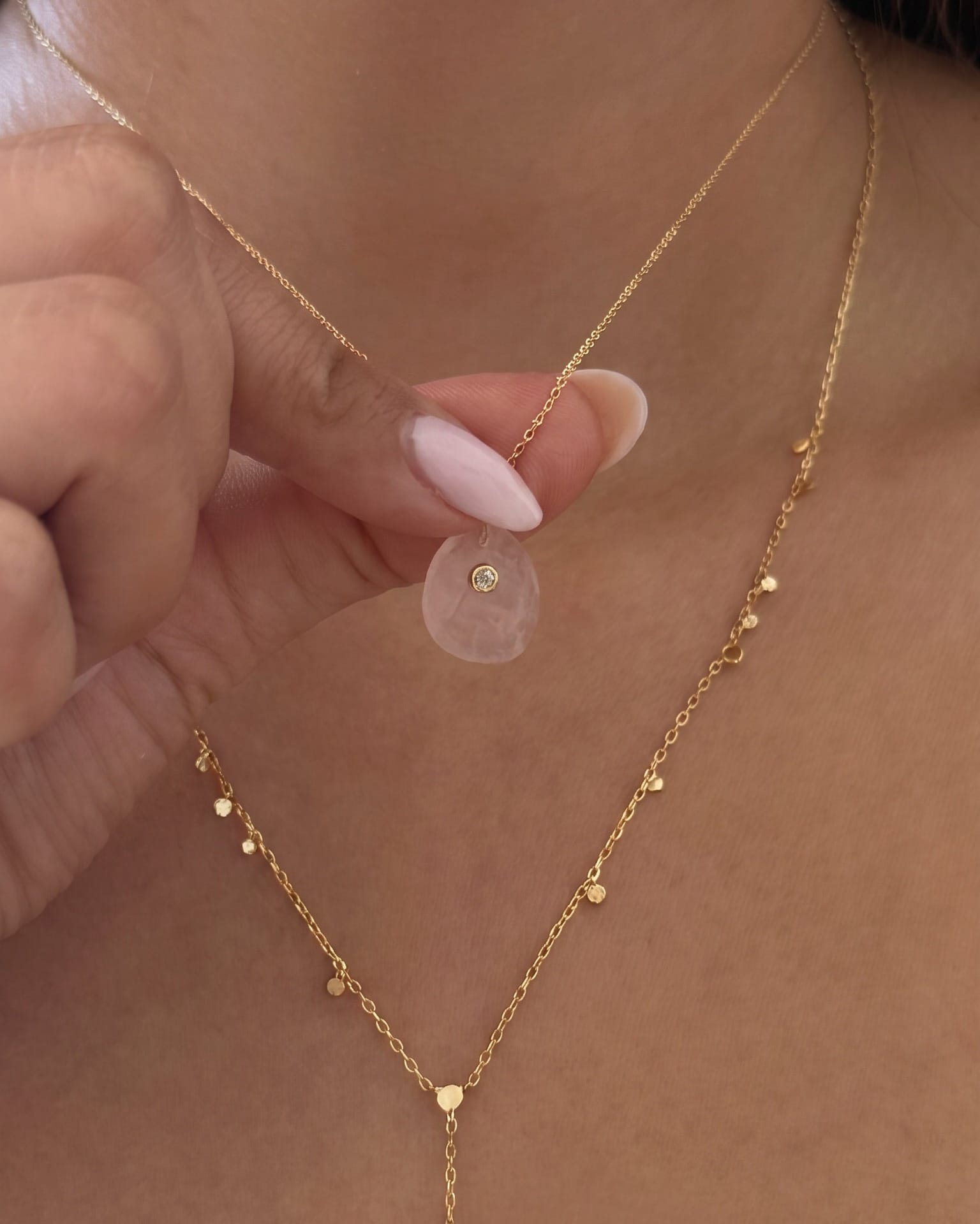 LE sensor necklace Prism Pink Quartz & CZ Pendant Necklace