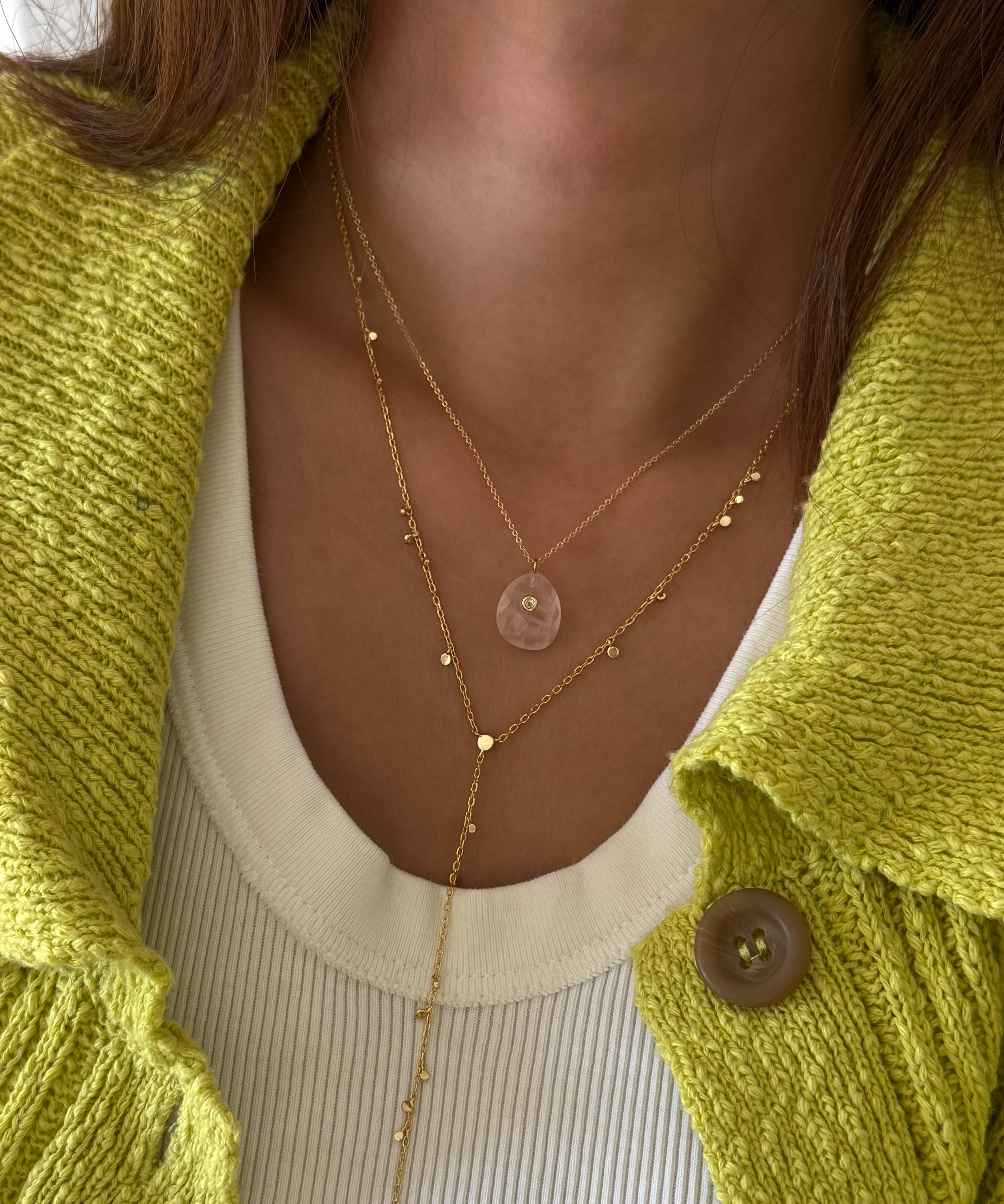 LE sensor necklace Prism Pink Quartz & CZ Pendant Necklace