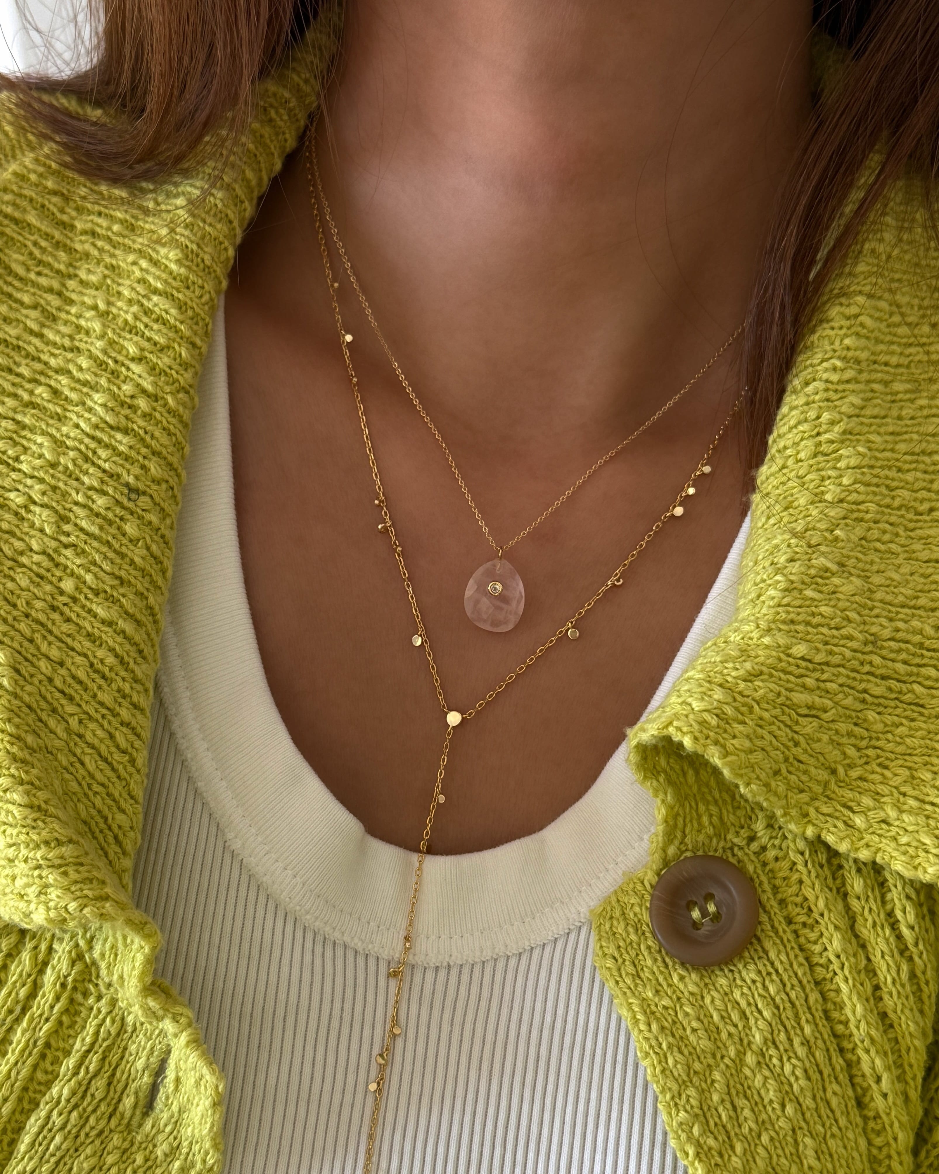 LE sensor necklace Prism Pink Quartz & CZ Pendant Necklace