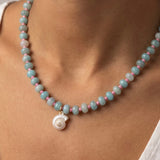 LE sensor necklace Solara Aqua Gemstone & Shell Pendant Necklace