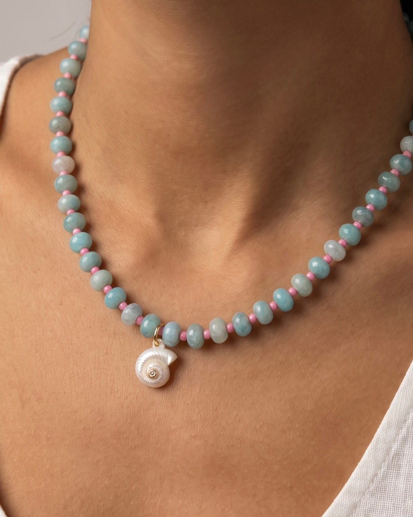 LE sensor necklace Solara Aqua Gemstone & Shell Pendant Necklace