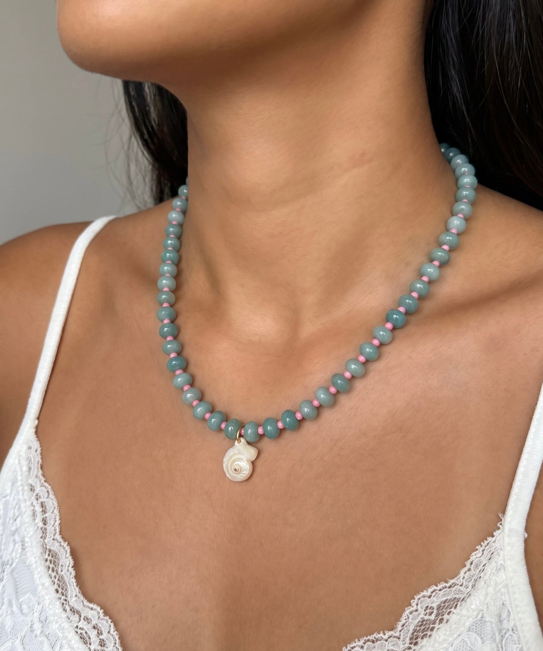 LE sensor necklace Solara Aqua Gemstone & Shell Pendant Necklace