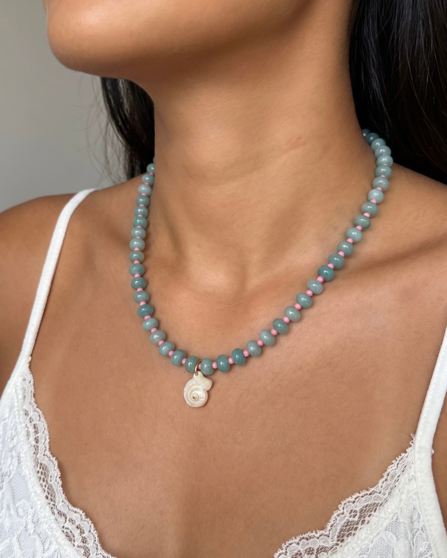 LE sensor necklace Solara Aqua Gemstone & Shell Pendant Necklace