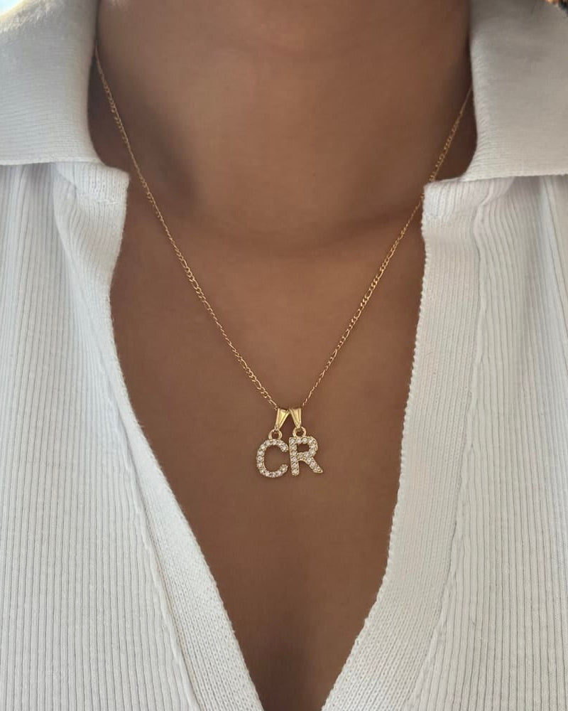 LE sensor necklace Skinny Figaro Chain / 16" Classic Initial Necklace - Three Styles